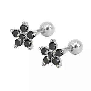 BLACK & SILVER FLOWER TINY MINI STAINLESS STEEL SCREW BACK EARRINGS ☆ NEW